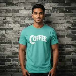 Stylish mint green coffee printed t-shirt front view