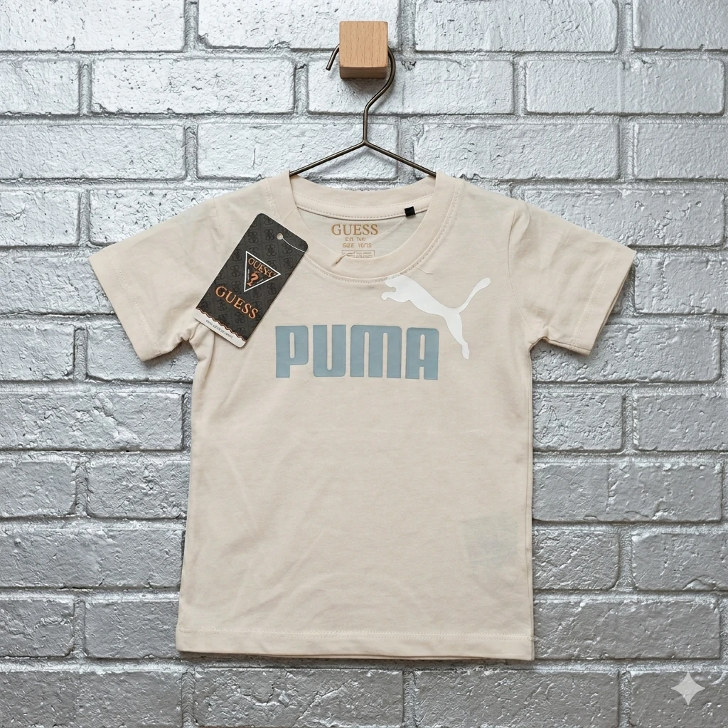 premium kids' cream cotton t shirt with puma graphic print premium kids' cream cotton t shirt with puma graphic print