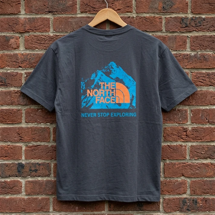 the north face men's "never stop exploring" graphic t shirt asphalt grey the north face men's "never stop exploring" graphic t shirt asphalt grey