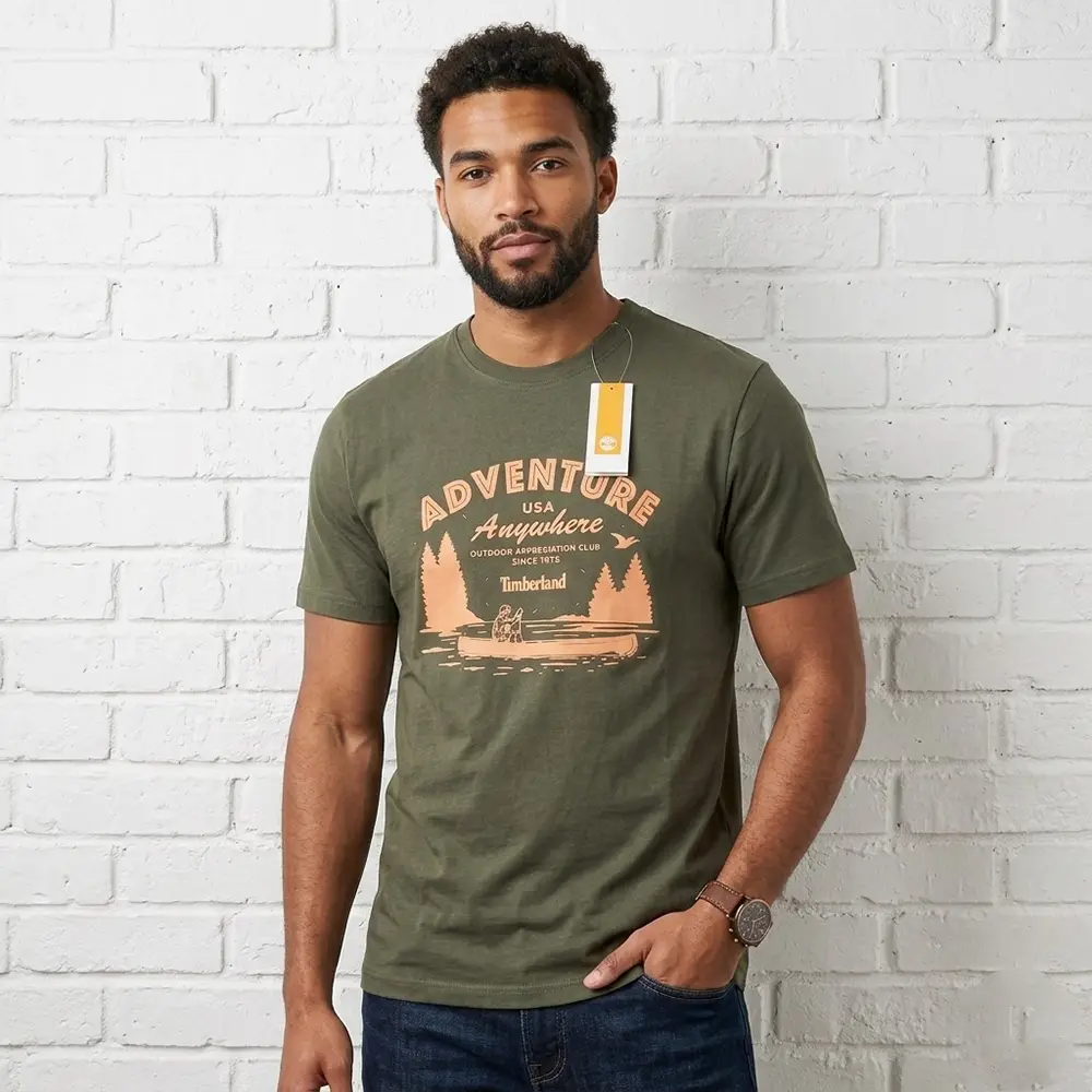 Timberland Olive Green Adventure Anywhere Printed Cotton T-Shirt for Men