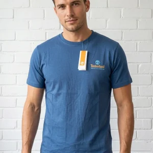 Timberland Blue Logo Printed Cotton T-Shirt for Men