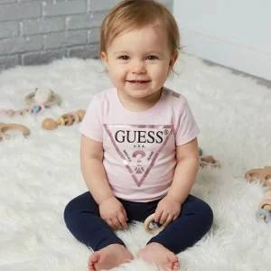 Guess Triangle Logo Pink Cotton T-Shirt for Kids - Magpie Shop