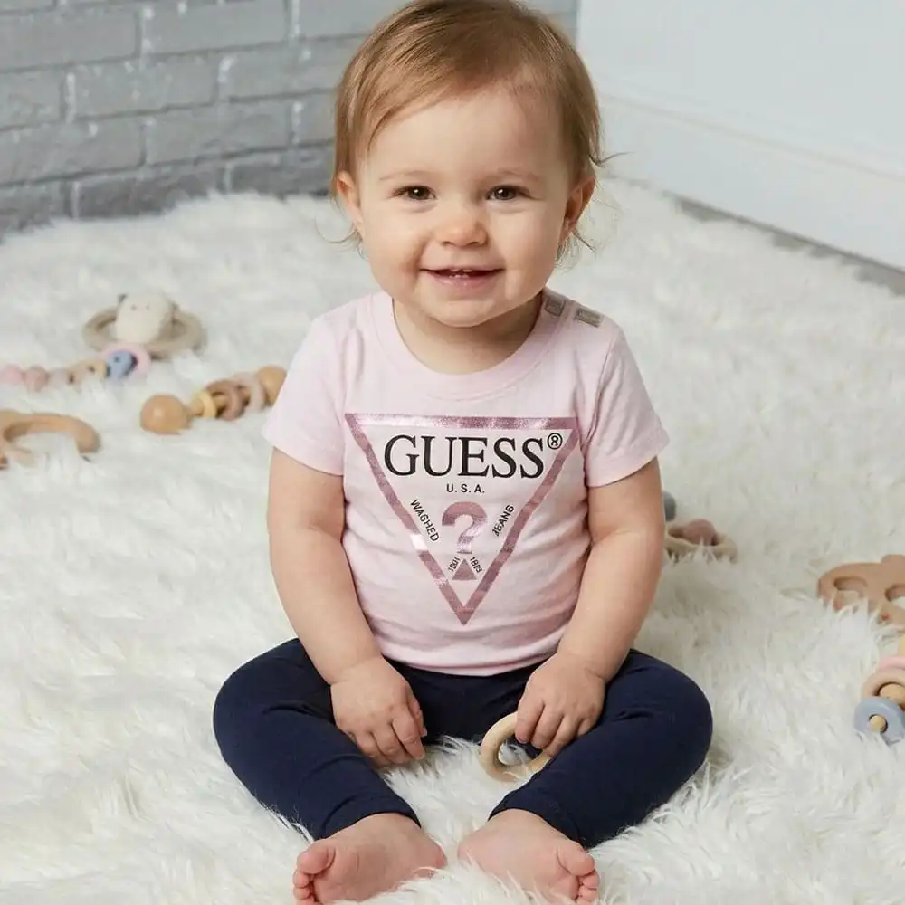 Guess Triangle Logo Pink Cotton T-Shirt for Kids - Magpie Shop