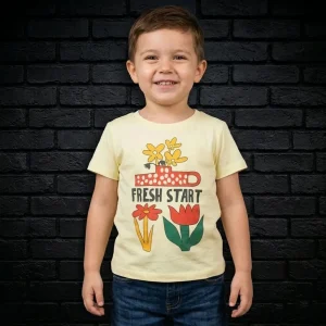 Cute Baby Wearing Fresh Start Printed Kids T-Shirt