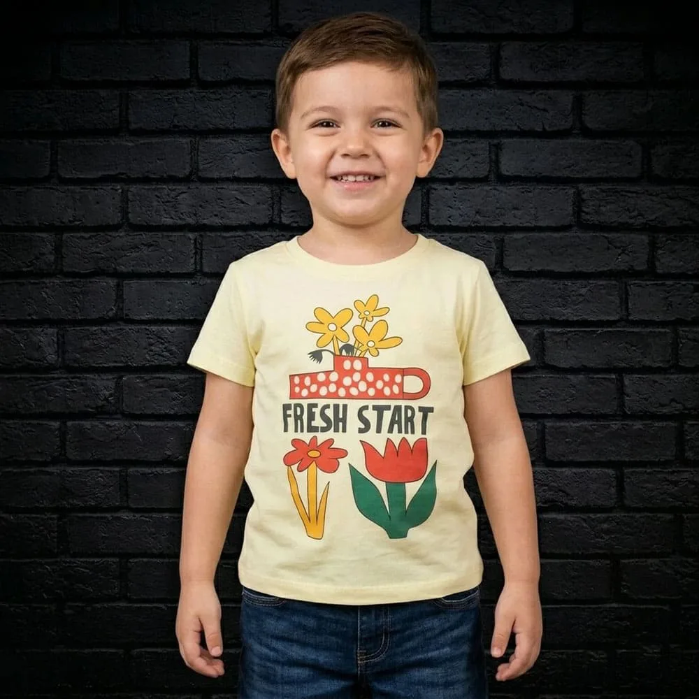 Cute Baby Wearing Fresh Start Printed Kids T-Shirt